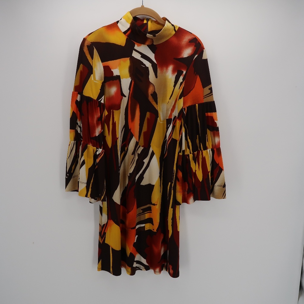 Curtsey Multi-Color Turtle Neck Bell Sleeve Dress